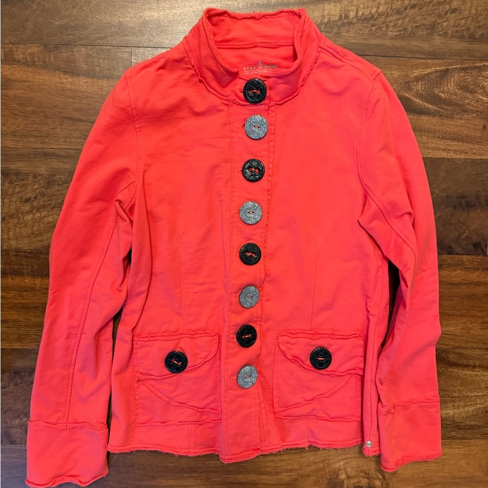 Neon Buddha Coral Jacket with Black Buttons